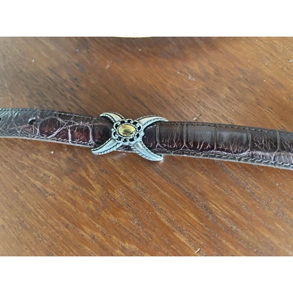 Vintage 90s BRIGHTON Two-Toned CONCHO Leather Belt SIZE SMALL Croc Embossed